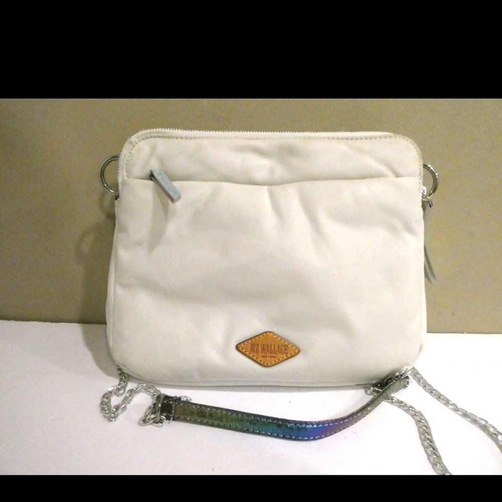 MZ Wallace White Crossbody Bag with Iridescent Accent